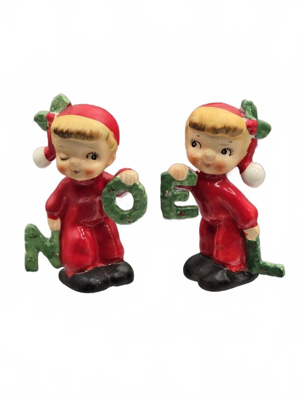 Vintage NAPCO 1956 NOEL Pixie Elves Japan Salt & Pepper Shakers 3BX2392